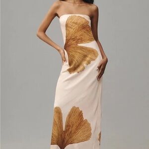 Fleur Strapless Satin Slip Dress Anthropologie Maxi Gingko Pink Brown Size L